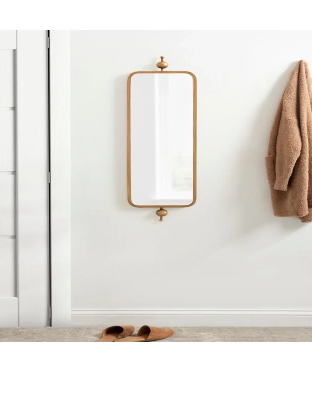 Brass-Tone Rectangular Wall Mirror with Decorative Finials - 9” x 36”